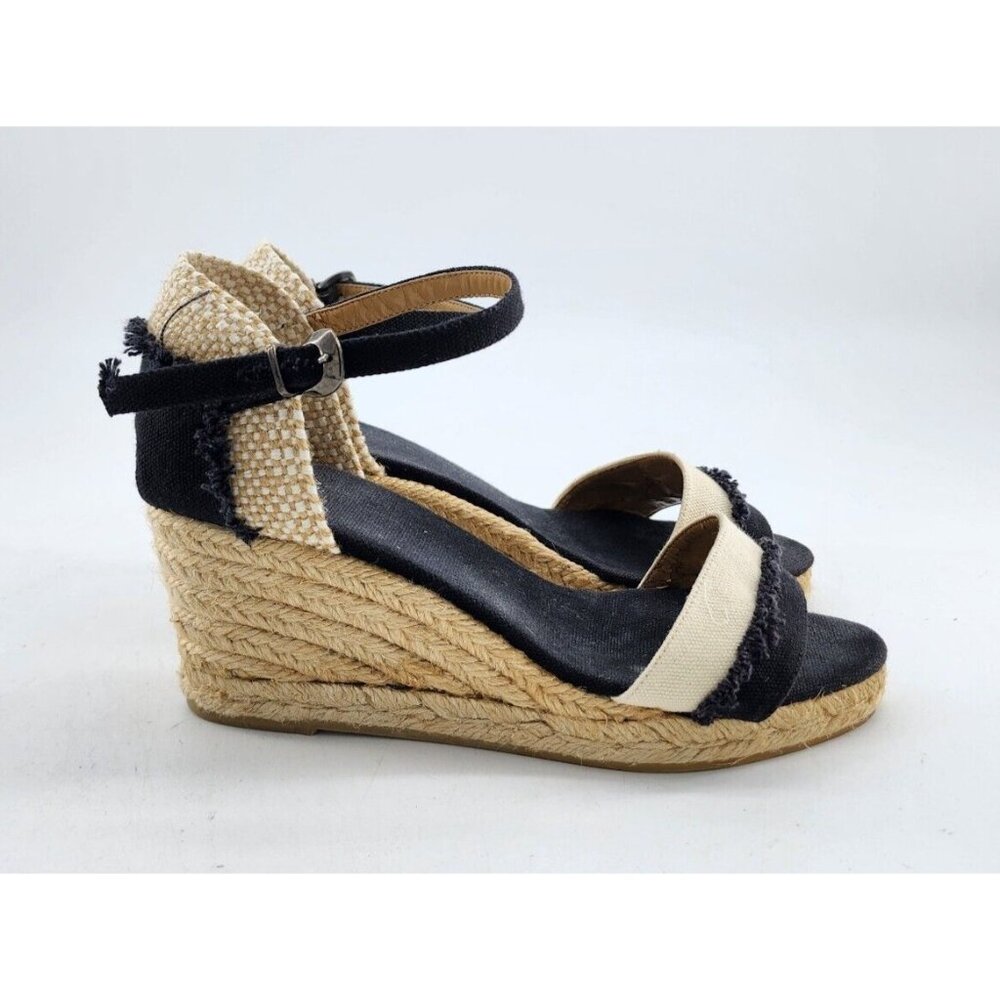 CASTANER Open Toe‎ Ankle Strap Wedge Sandals Espadrille Shoes Black/Beige Size 6 - Picture 7 of 16